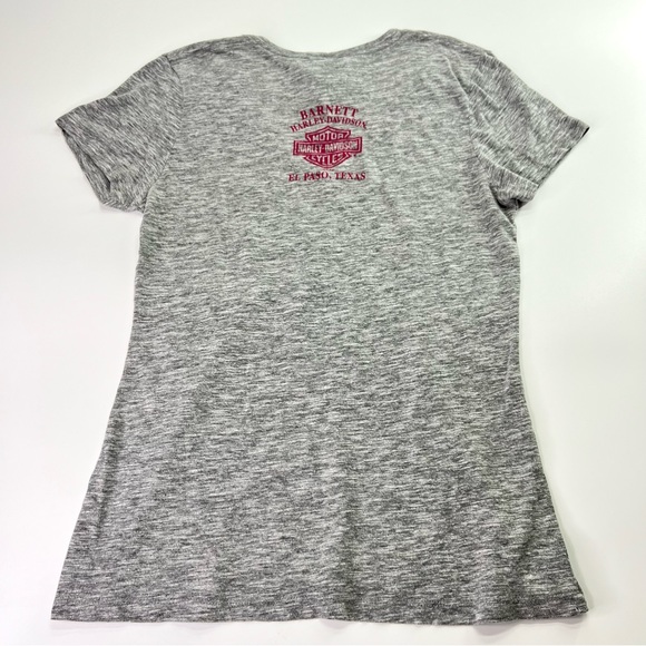 Harley Davidson El Paso TX Pink Glitter Graphic V-Neck Tee Heathered Grey M - Picture 3 of 8